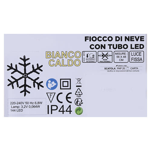 Floco de neve luminoso branco quente 55 cm com 144 LEDs 5