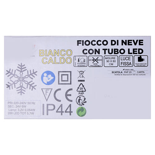 Flocon de neige décoratif blanc chaud 90 cm avec tube LED 4