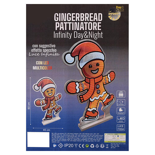 Figura luminosa Pan di zenzero pattinatore Infinity Lights 387 LED multicolor 60cm 3
