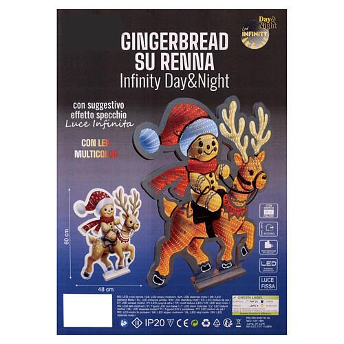 Decorazione luminosa Pan di zenzero su renna Infinity Lights 504 LED multicolor 60cm 3