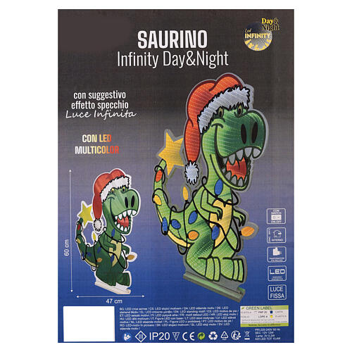 Dinosauro Saurino luminoso Infinity Lights 420 LED multicolor 60cm 3