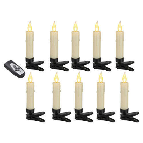 Set 10 candele LED con clip effetto fiamma luce calda 10x2 cm 1