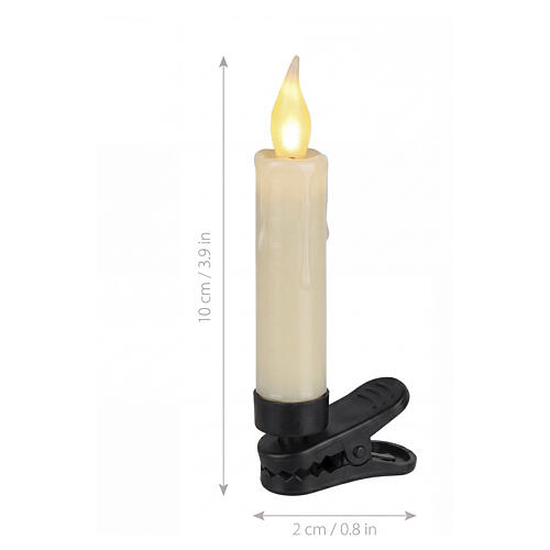 Set 10 candele LED con clip effetto fiamma luce calda 10x2 cm 3
