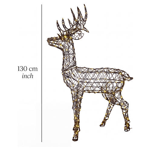 Cervo luminoso natalizio in rattan 260 LED luce calda 130 cm 3