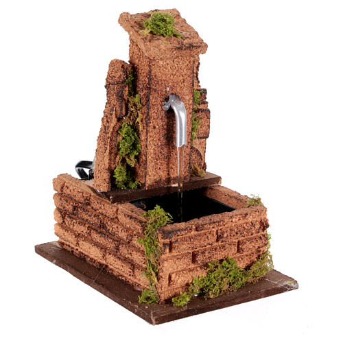 Fountain for 10 cm Neapolitan Nativity Scene, bricks and moss, 15x10x15 cm 3