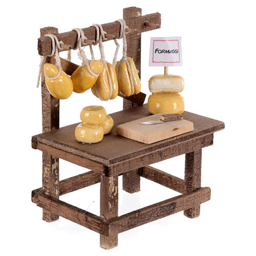 Marktstand mit Käse, Schneidebrett und Messer, neapolitanische Krippe, für 10 cm Krippe – 10 × 10 × 5 cm 2
