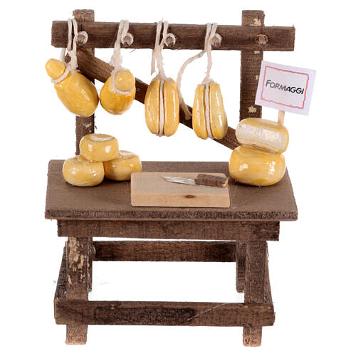 Cheese counter with cutting board and knife for 10 cm Neapolitan Nativity Scene, 10x10x5 cm 1