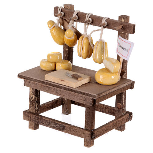 Cheese counter with cutting board and knife for 10 cm Neapolitan Nativity Scene, 10x10x5 cm 3