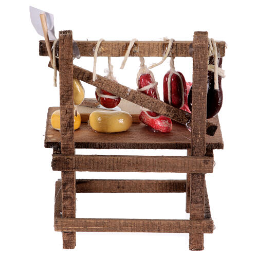 Marktstand mit Wurst- und Käsespezialitäten – 10 × 5 × 10 cm, geeignet für eine 10 cm Krippe, neapolitanischer Stil 4