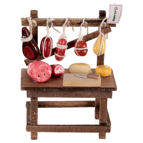 Sausage counter for 10 cm Neapolitan Nativity Scene, cutting board and knife, 10x5x10 cm 1