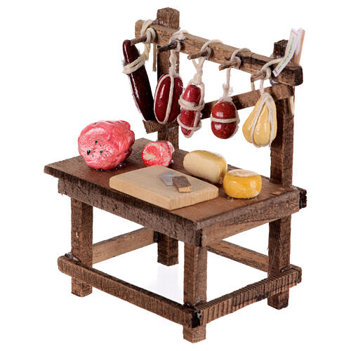 Sausage counter for 10 cm Neapolitan Nativity Scene, cutting board and knife, 10x5x10 cm 2