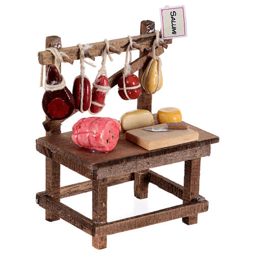 Sausage counter for 10 cm Neapolitan Nativity Scene, cutting board and knife, 10x5x10 cm 3