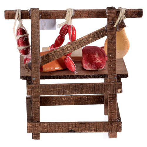 Marktstand mit regionalem Fleisch, neapolitanische Krippe, für 10 cm Krippe – 10 × 10 × 5 cm 4