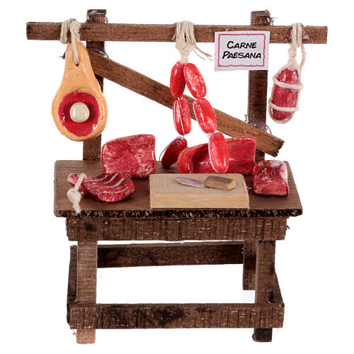 Village meat counter 10 cm Neapolitan nativity scene size 10x10x5 cm 1