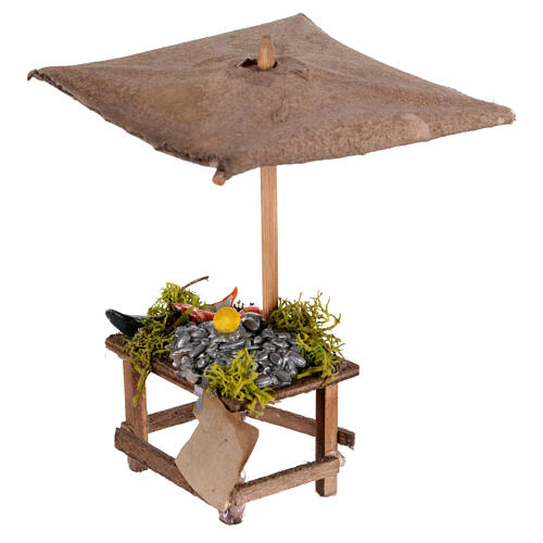 Banco presepe napoletano 6-8 cm pesce con ombrellone dimensioni 10x10x10 cm 2