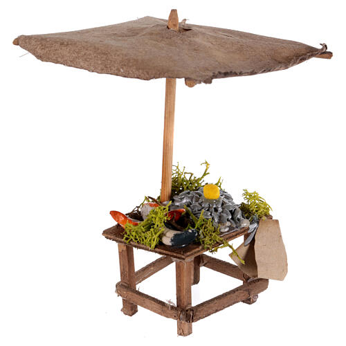 Banco presepe napoletano 6-8 cm pesce con ombrellone dimensioni 10x10x10 cm 3