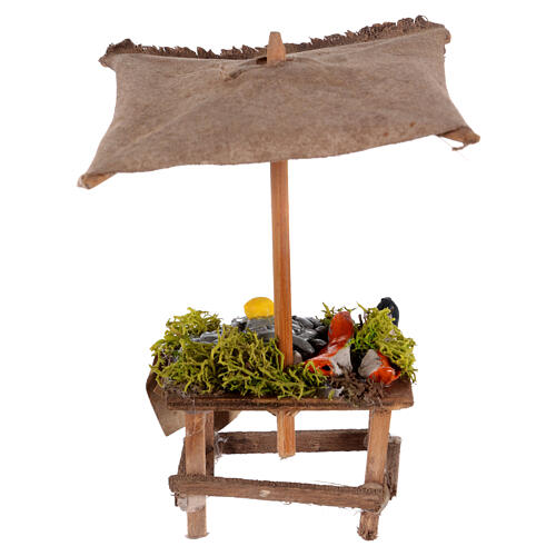 Banco presepe napoletano 6-8 cm pesce con ombrellone dimensioni 10x10x10 cm 4