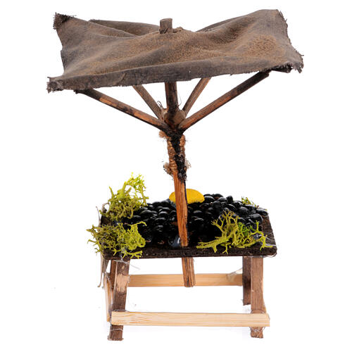 Marktstand für Muscheln mit Sonnenschirm, im neapolitanischen Stil, für 6–8 cm Krippe – Krippenzubehör 4