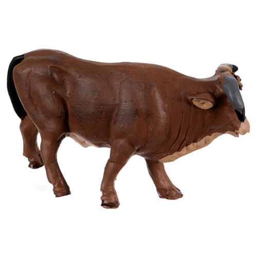 Ciemnobrązowy wół stojący, szopka neapolitańska 10 cm 2
