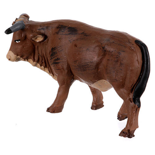 Ciemnobrązowy wół stojący, szopka neapolitańska 10 cm 3