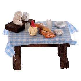 Small laden table with bread, cheese and wine for 6 cm Nativity Scene