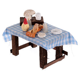 Small laden table with bread, cheese and wine for 6 cm Nativity Scene