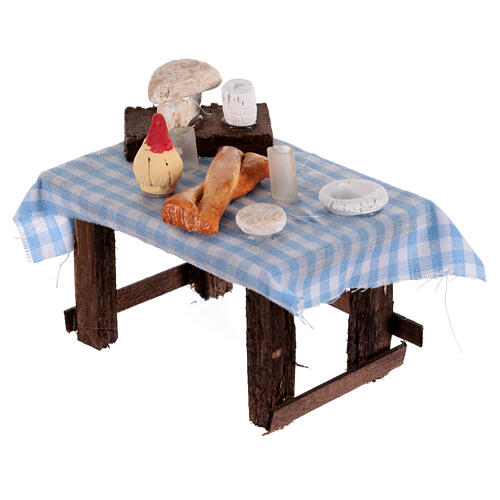 Mesa puesta pequeña pan queso vino belén 6 cm 2