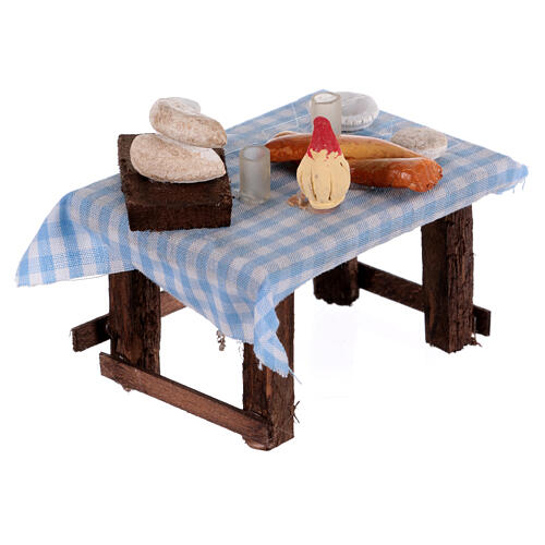 Mesa puesta pequeña pan queso vino belén 6 cm 3