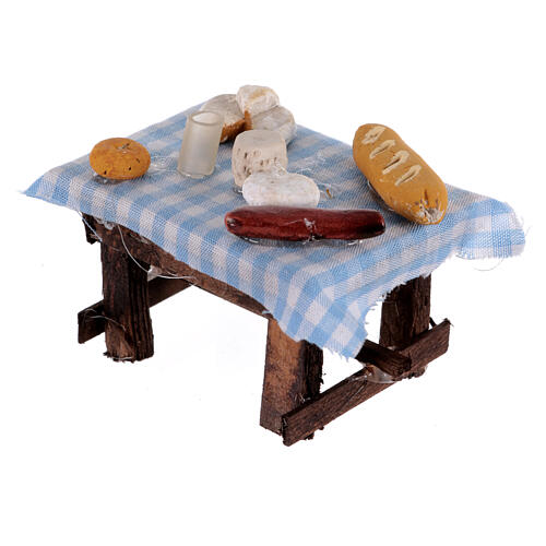 Gedeckter Tisch mit Wurst und Käse, Krippenzubehör, neapolitanische Krippe, für 4 cm Krippe 2