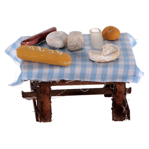 Gedeckter Tisch mit Wurst und Käse, Krippenzubehör, neapolitanische Krippe, für 4 cm Krippe 3