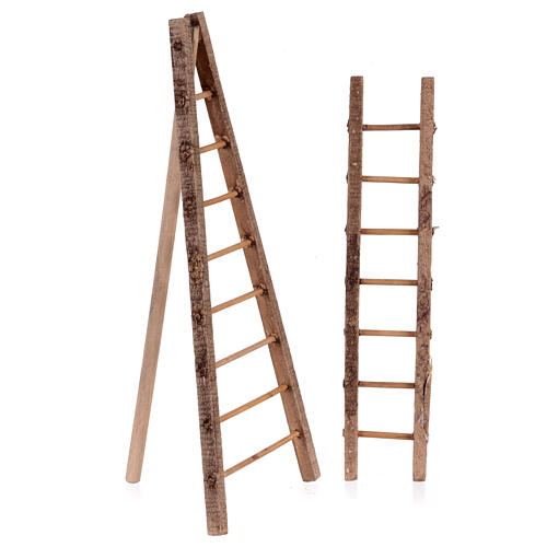 Set of 2 big ladders for 10 cm Neapolitan Nativity Scene, stepladder and tripod ladder 1