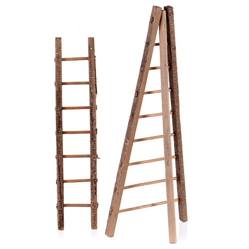 Set of 2 big ladders for 10 cm Neapolitan Nativity Scene, stepladder and tripod ladder 2