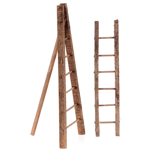 Set of two average ladders for 6 cm Neapolitan Nativity Scene, stepladder and tripod ladder 1