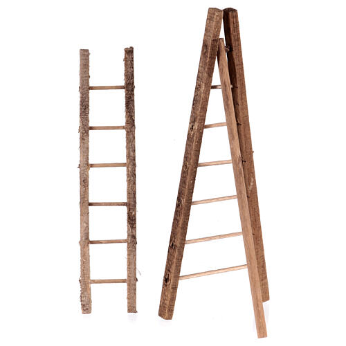Set of two average ladders for 6 cm Neapolitan Nativity Scene, stepladder and tripod ladder 2