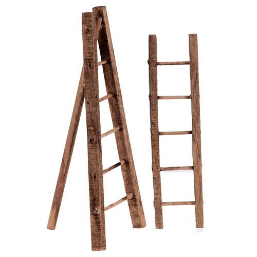 Set of 2 small ladders for 4-5 cm Neapolitan Nativity Scene, stepladder and tripod ladder 1