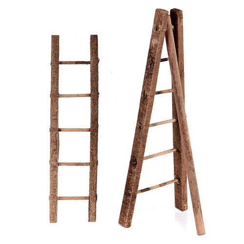 Set of 2 small ladders for 4-5 cm Neapolitan Nativity Scene, stepladder and tripod ladder 2