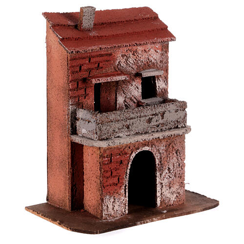 Rotes Haus mit Balkon, für 10-12 cm neapolitanische Krippe, aus Kork 3