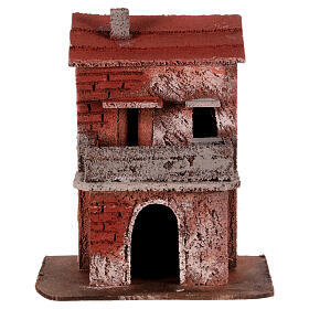 Red cork house for 10-12 cm Neapolitan Nativity Scene with balcony