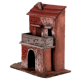 Red cork house for 10-12 cm Neapolitan Nativity Scene with balcony