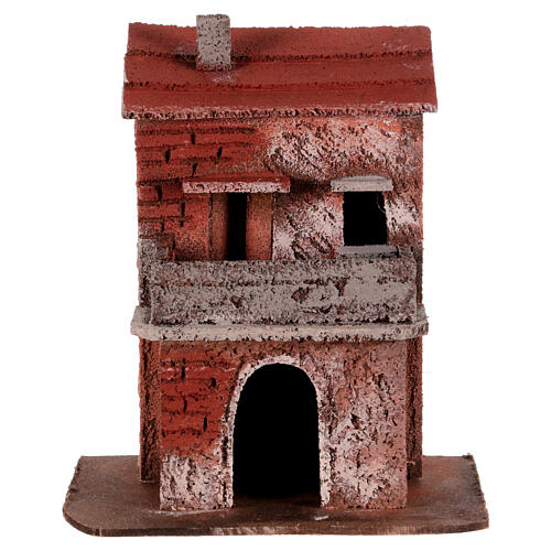 Casa sughero rossa presepe 10-12 cm napoletano balconcino 1