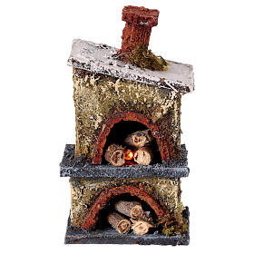 Wood-fired oven with Neapolitan nativity scene setting 8-10 cm, height 12 cm, green
