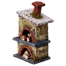 Wood-fired oven with Neapolitan nativity scene setting 8-10 cm, height 12 cm, green