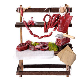 Butcher stand salami meat Neapolitan nativity scene 10 cm dimensions 15x10x5 cm