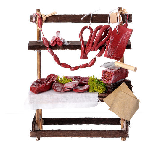 Butcher stand salami meat Neapolitan nativity scene 10 cm dimensions 15x10x5 cm 1