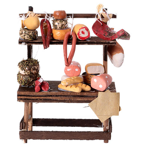 Stall with bread, cold cuts and cheese for 10 cm Neapolitan Nativity Scene, 15x10x5 cm 1