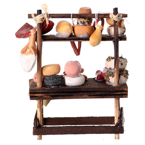 Stall with bread, cold cuts and cheese for 10 cm Neapolitan Nativity Scene, 15x10x5 cm 4
