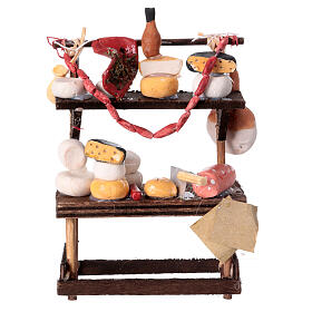 Deli stall for 10 cm Neapolitan Nativity Scene, cold meat, bread, cheese and wine, 15x10x5 cm