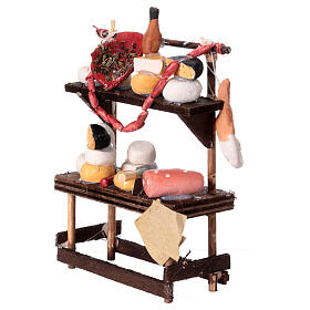 Deli stall for 10 cm Neapolitan Nativity Scene, cold meat, bread, cheese and wine, 15x10x5 cm