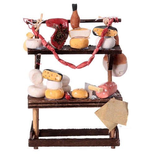 Deli stall for 10 cm Neapolitan Nativity Scene, cold meat, bread, cheese and wine, 15x10x5 cm 1