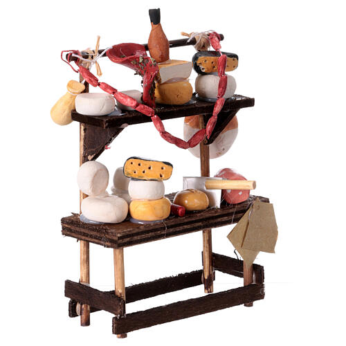 Deli stall for 10 cm Neapolitan Nativity Scene, cold meat, bread, cheese and wine, 15x10x5 cm 3